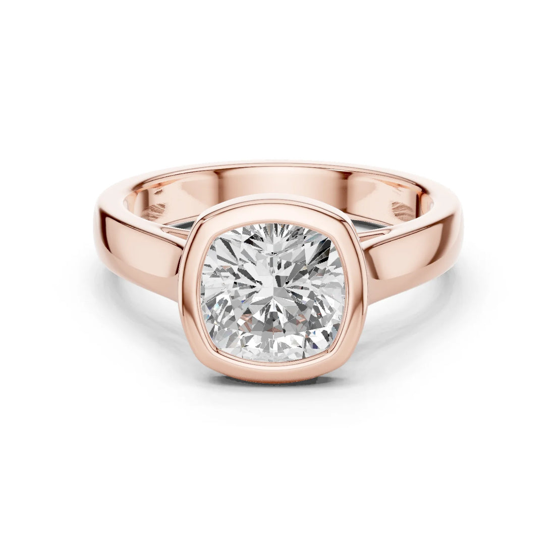 Cushion Cut Diamond Bezel Solitaire Engagement Ring