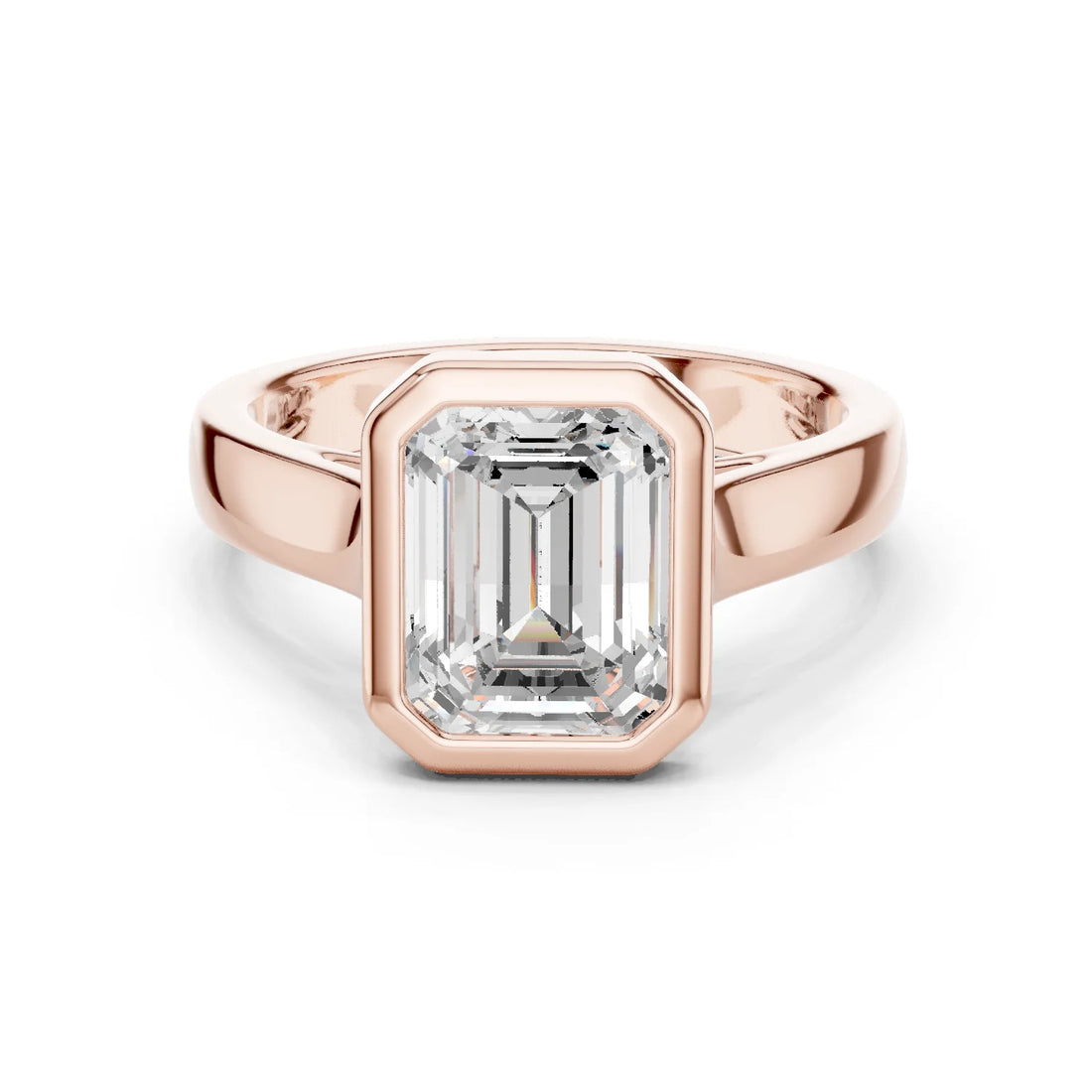Emerald Cut Diamond Bezel Solitaire Engagement Ring