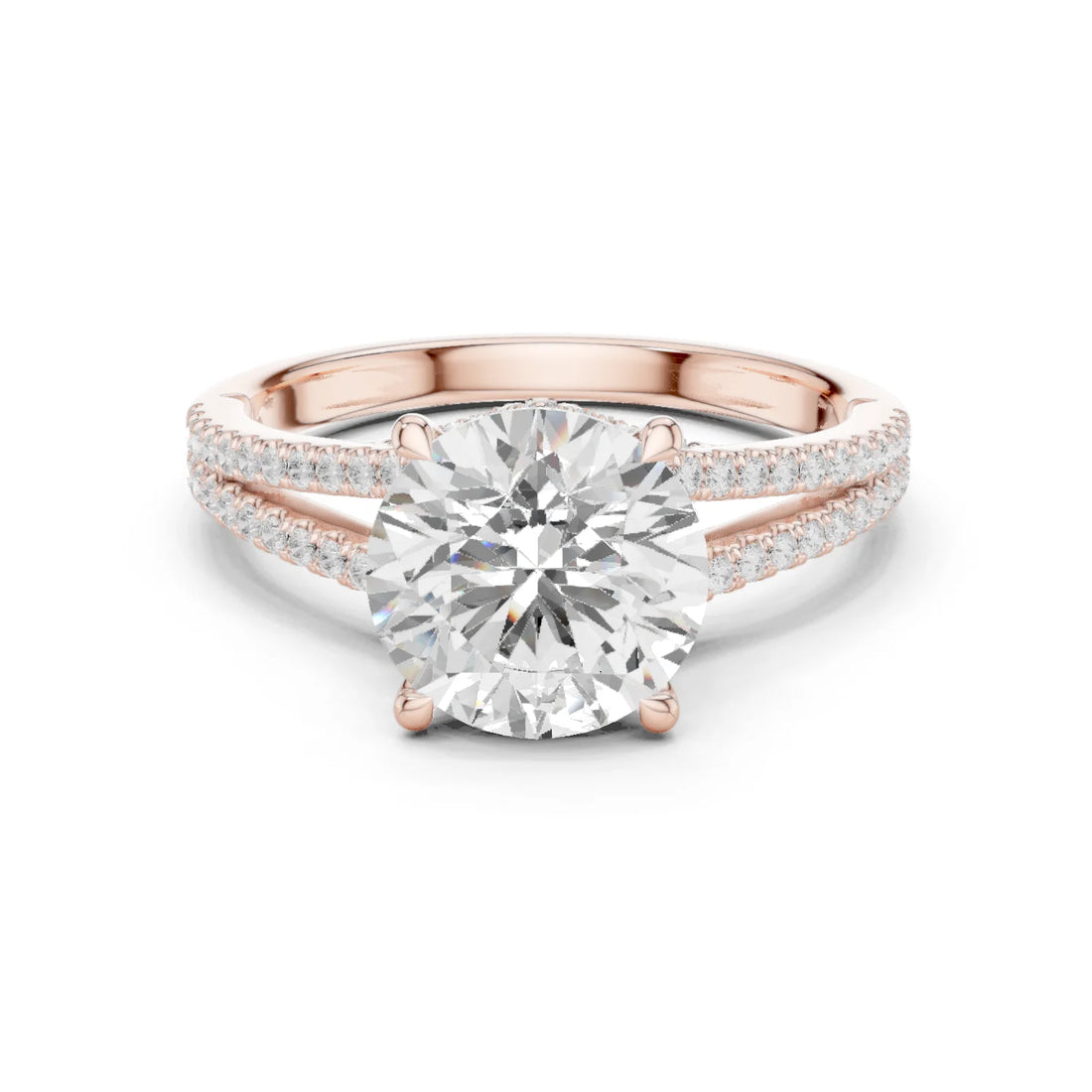 Round Cut Diamond Split Shank Engagement Ring with Pave Accents