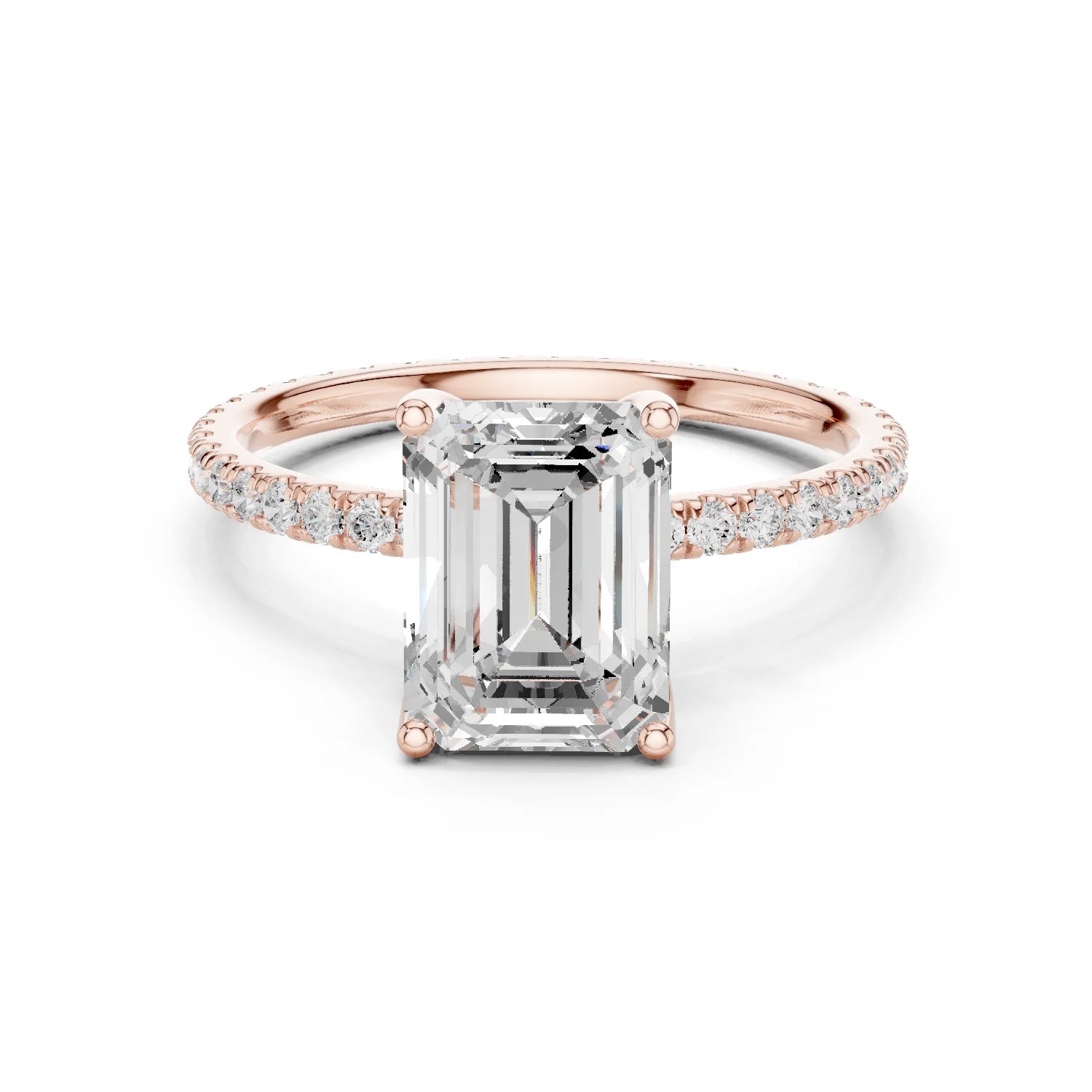 Emerald Shape Diamond Pave Band Engagement Ring