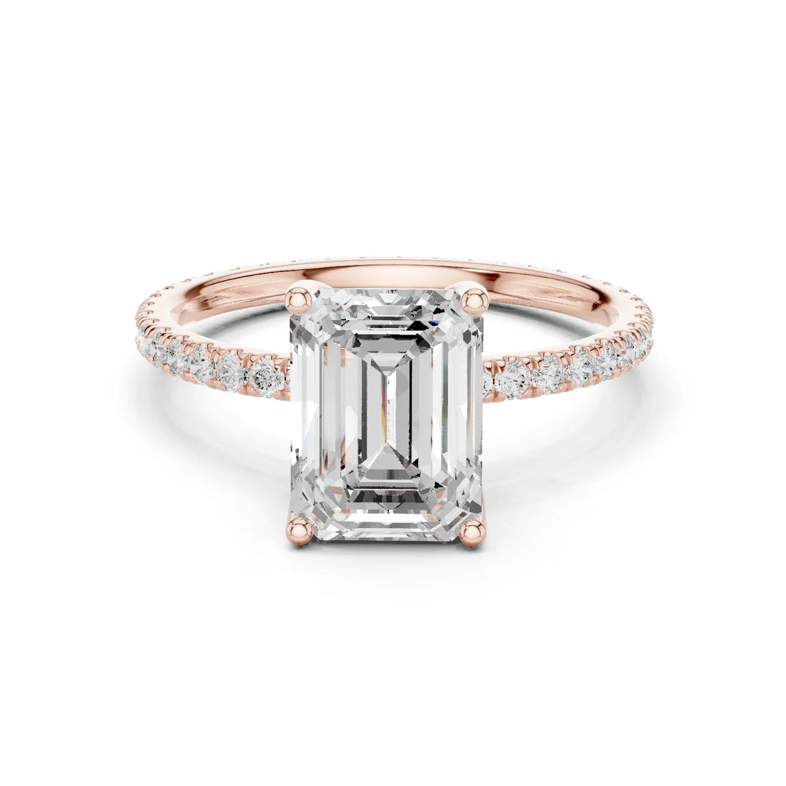 Emerald Shape Diamond Pave Band Engagement Ring