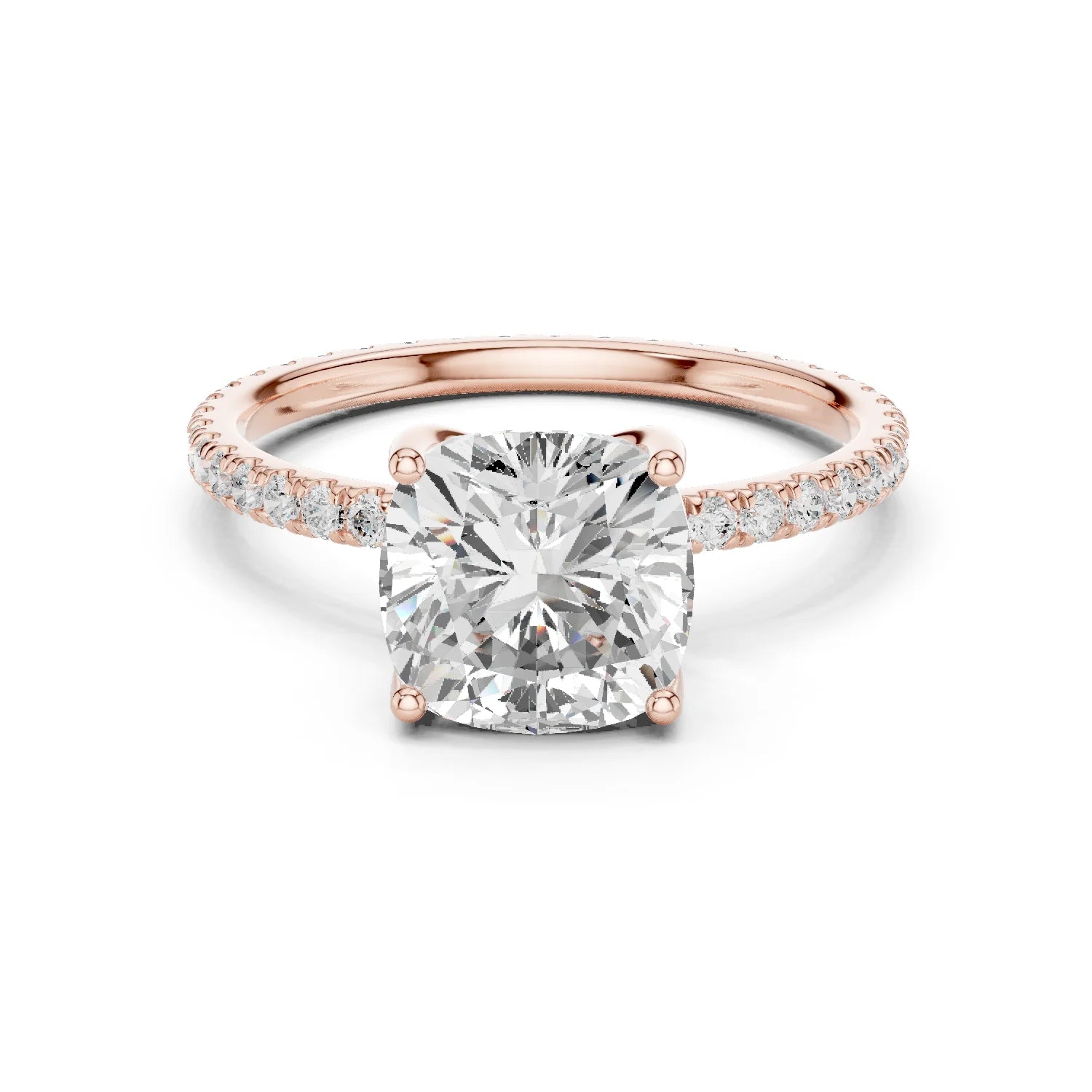 Cushion Shape Diamond Pave Band Engagement Ring