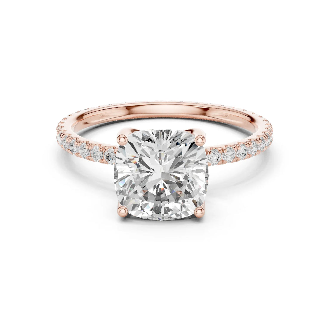Cushion Shape Diamond Pave Band Engagement Ring