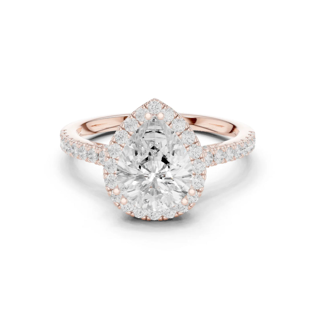Pear Cut Diamond Halo Engagement Ring with Pave Band