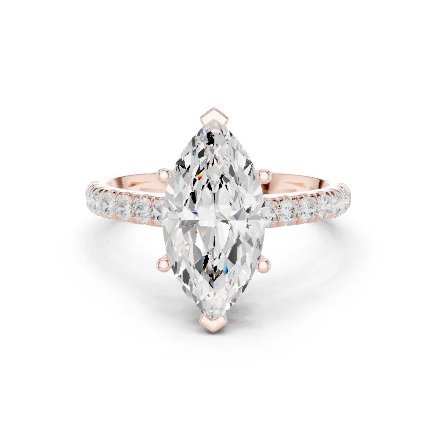 Marquise Cut Diamond Hidden Halo Engagement Ring with Pave Band
