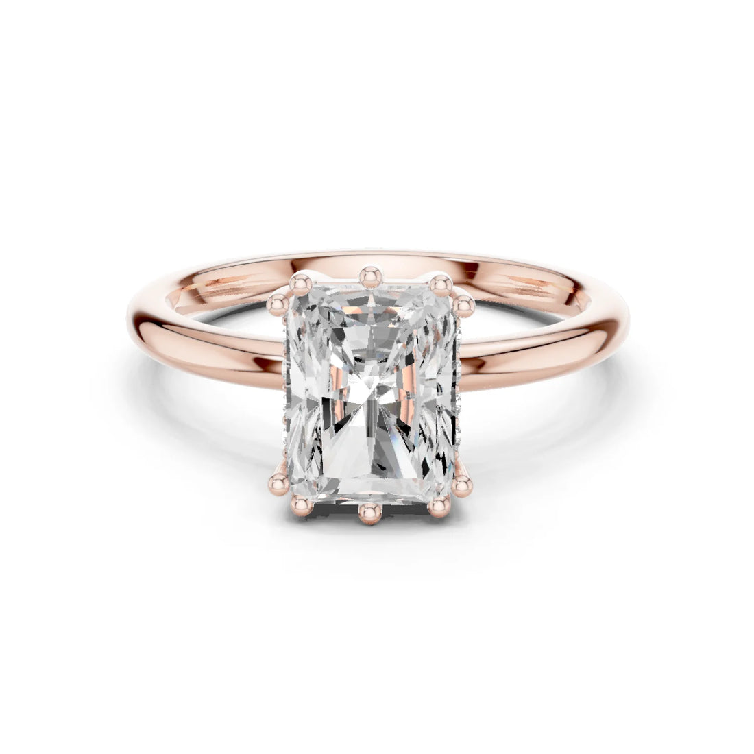 Radiant Cut Diamond Solitaire Engagement Ring with Hidden Accent Diamonds