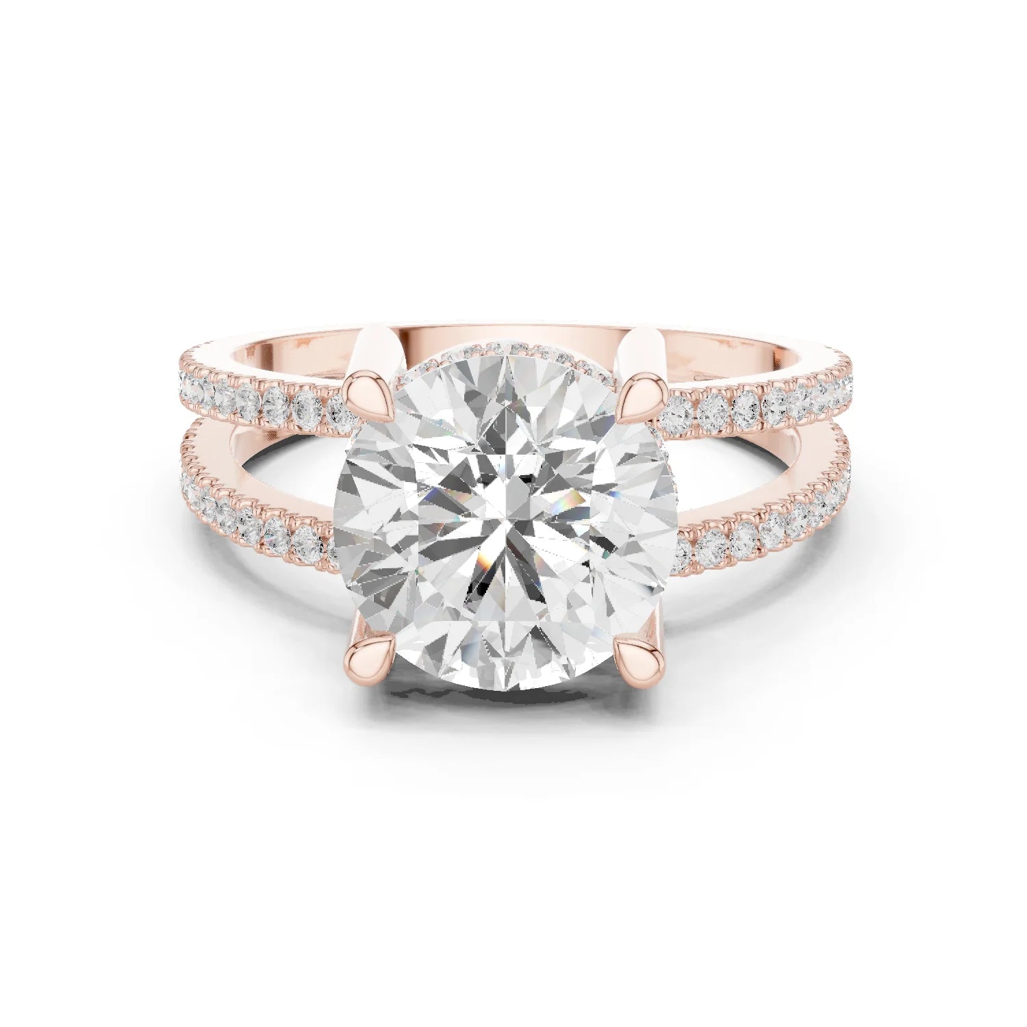 Round Cut Diamond Split Shank Engagement Ring
