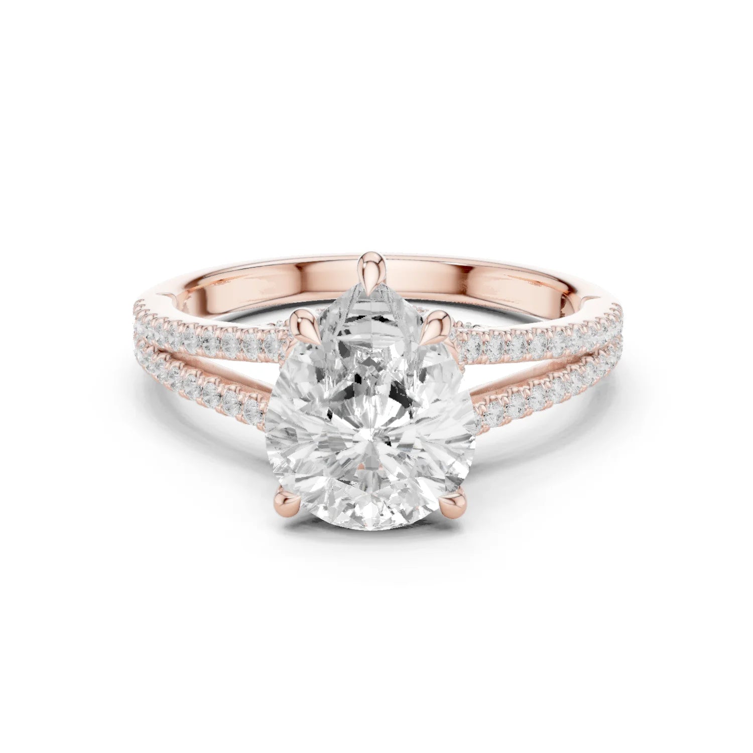 Pear Cut Diamond Split Shank Engagement Ring with Pave Accents