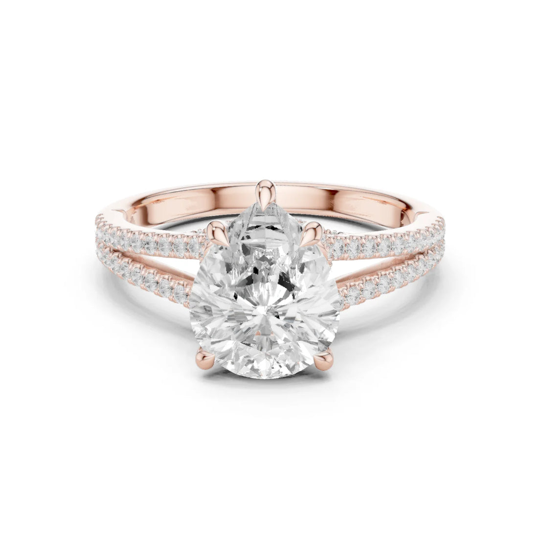 Pear Cut Diamond Split Shank Engagement Ring with Pave Accents