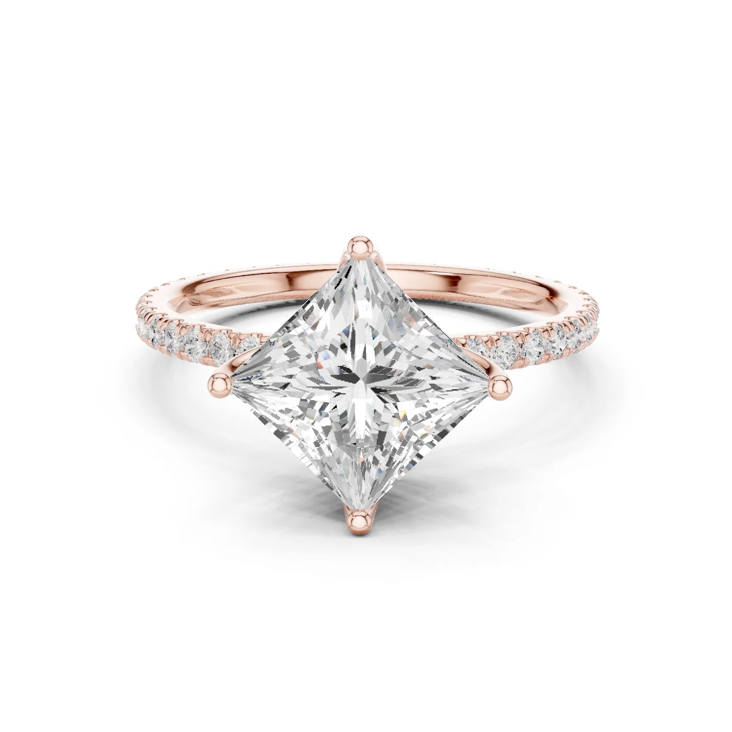 Princess Shape Diamond Pave Band Engagement Ring