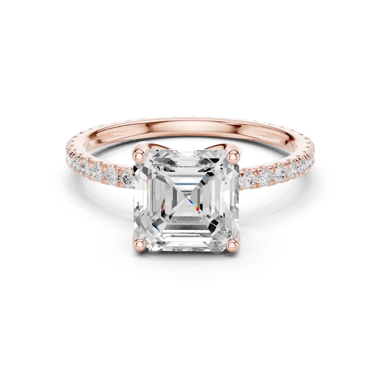 Asscher Shape Diamond Pave Band Engagement Ring