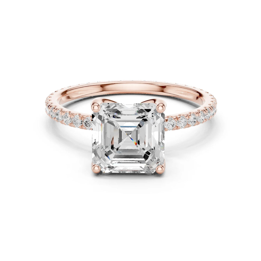 Asscher Shape Diamond Pave Band Engagement Ring