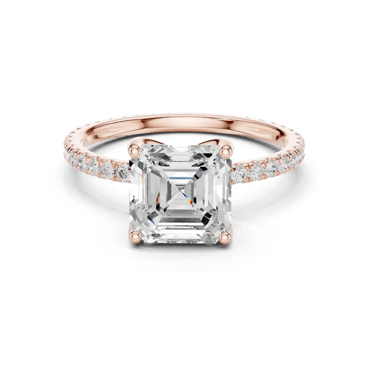 Asscher Shape Diamond Pave Band Engagement Ring