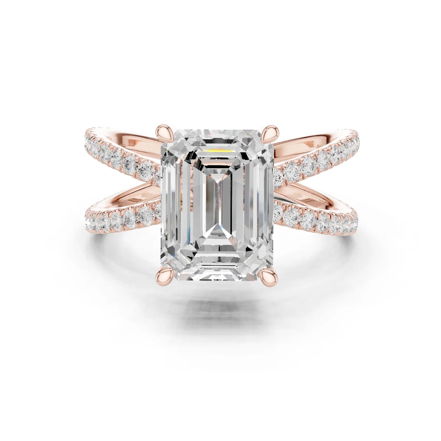 Emerald Cut Diamond Split Shank Engagement Ring