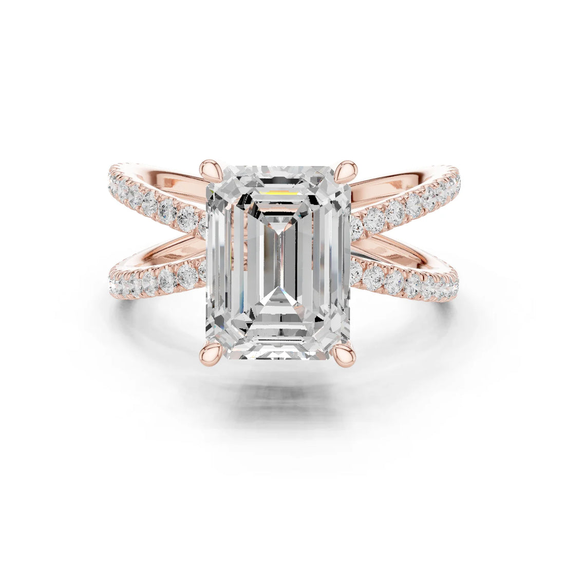Emerald Cut Diamond Split Shank Engagement Ring