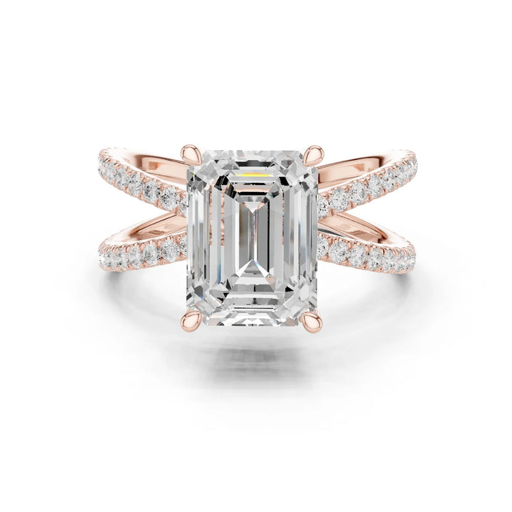 Emerald Cut Diamond Split Shank Engagement Ring