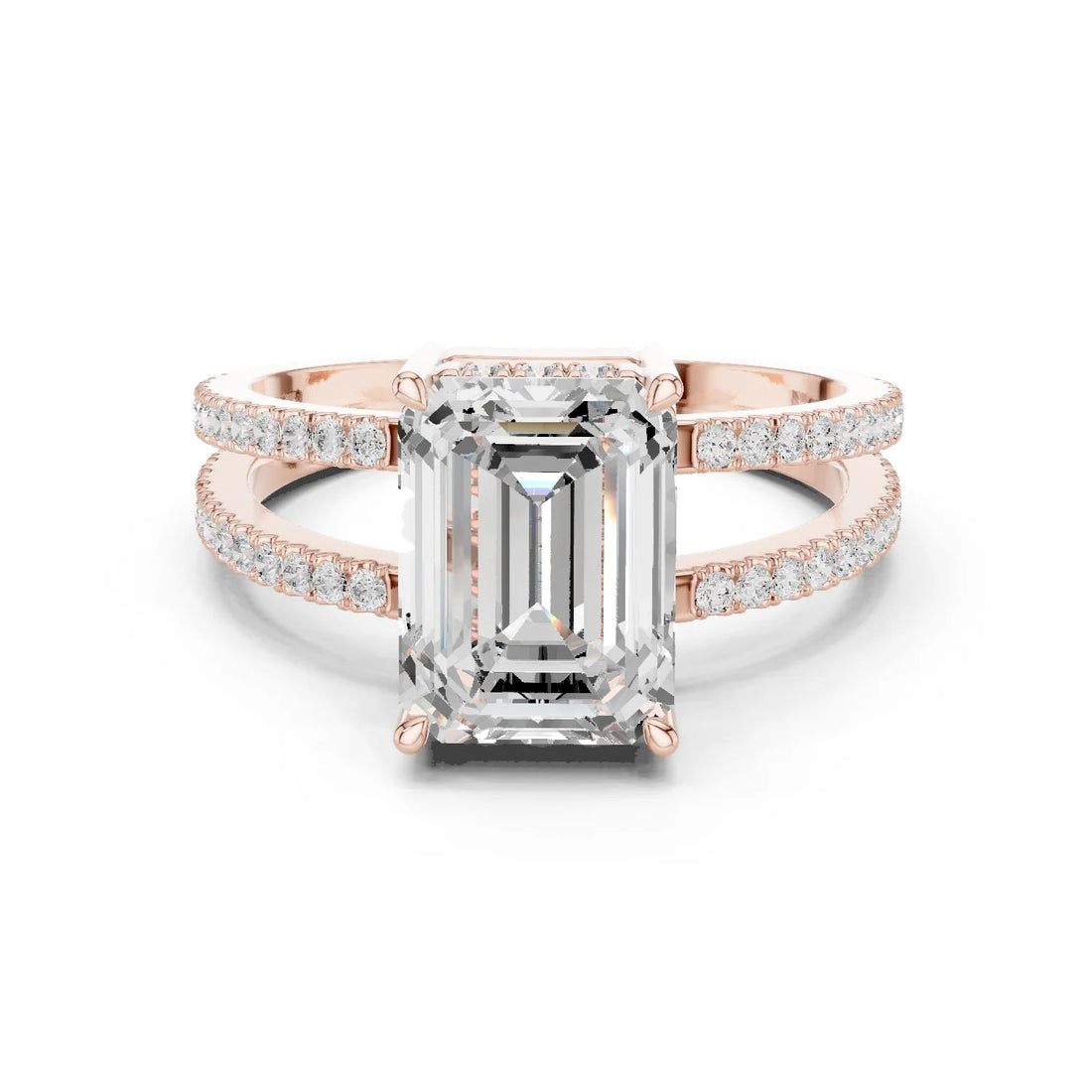 Emerald Cut Diamond Split Shank Engagement Ring