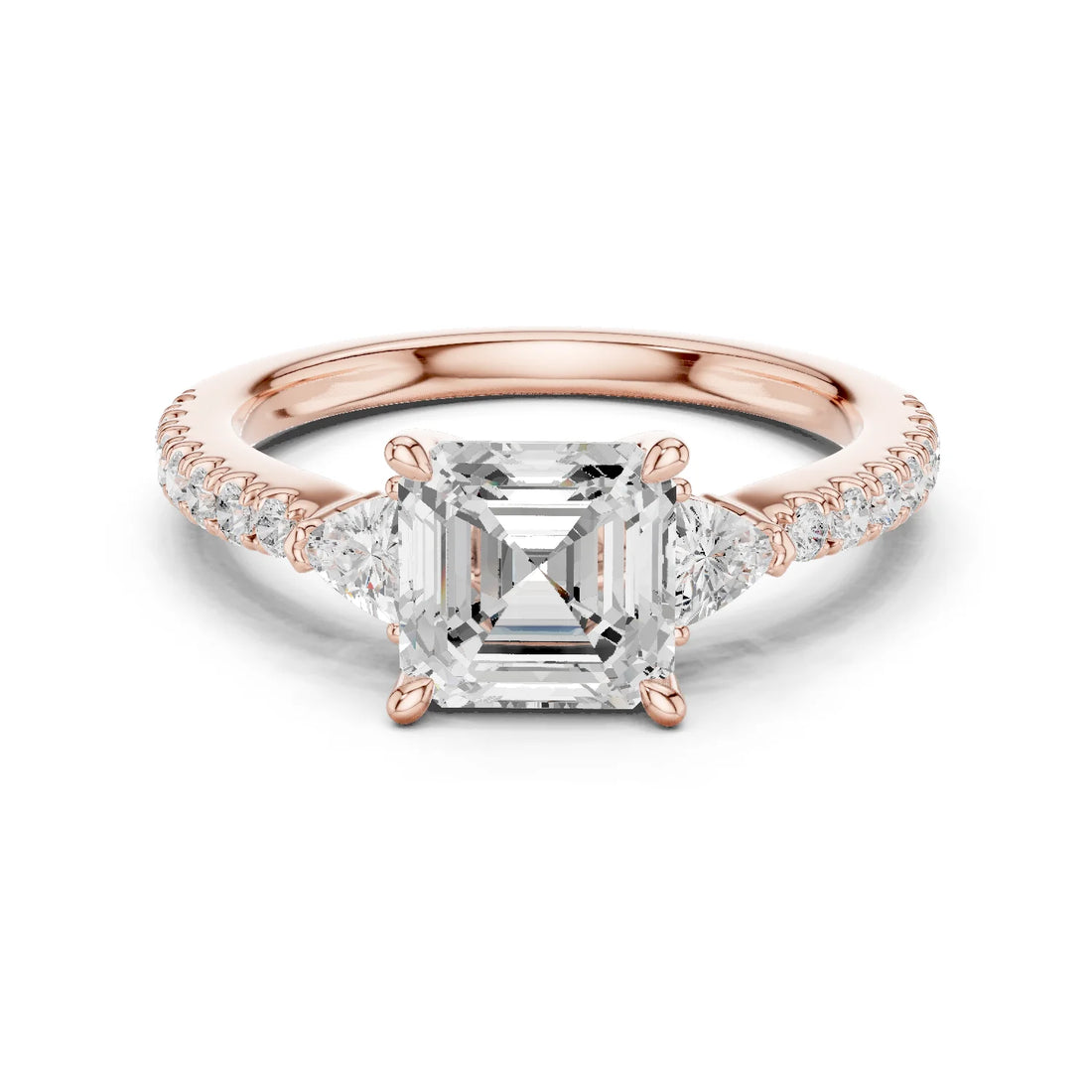 Asscher Cut Diamond Three-Stone Engagement Ring with Pave Band