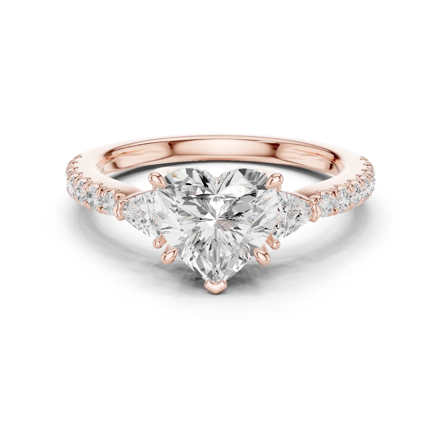 Heart Cut Diamond Three-Stone Engagement Ring with Pave Band