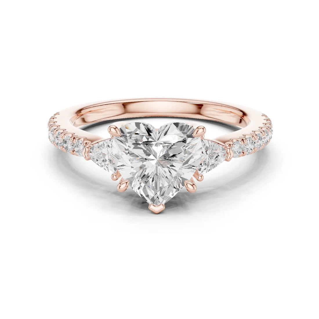 Heart Cut Diamond Three-Stone Engagement Ring with Pave Band