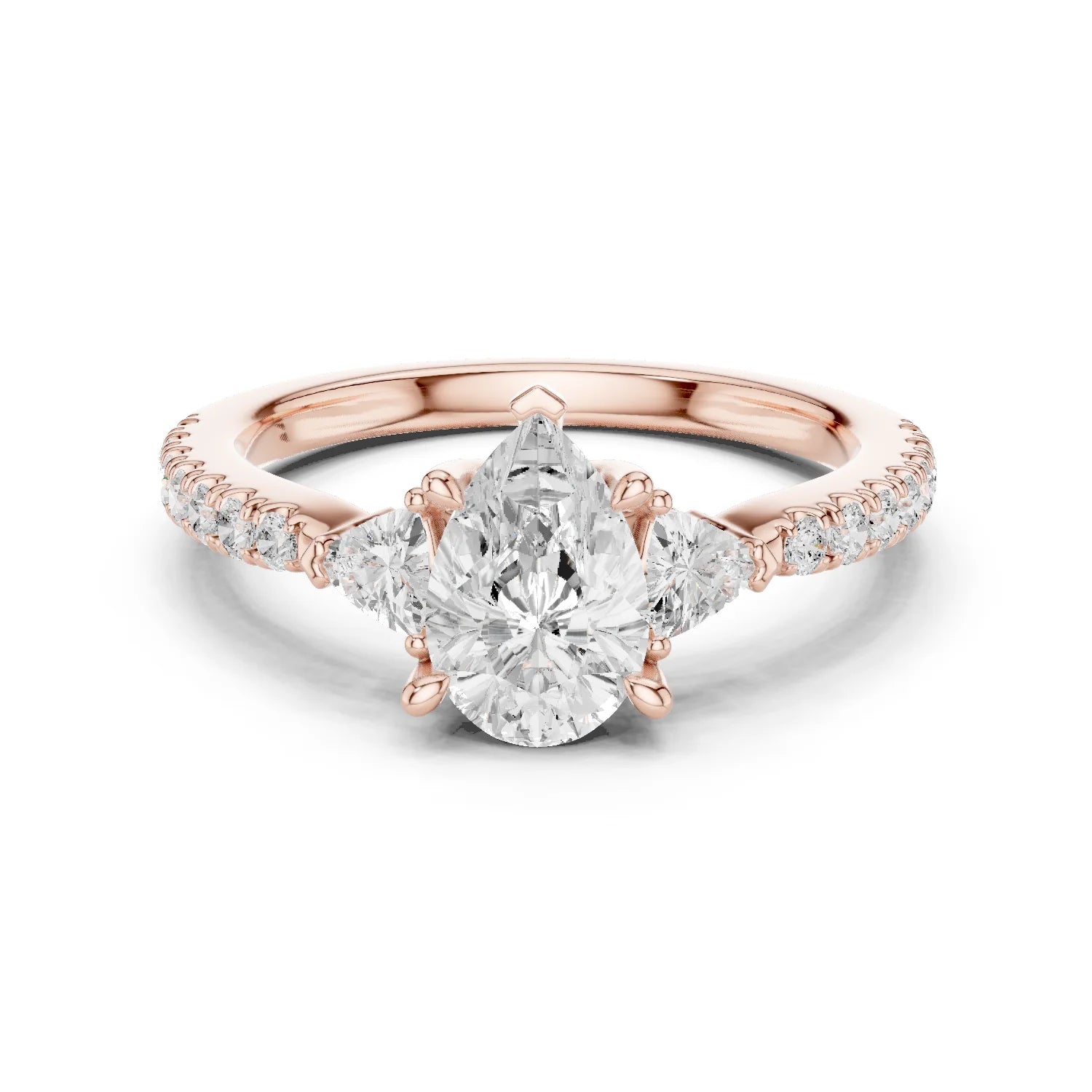 Pear Cut Diamond Three-Stone Engagement Ring with Pave Band