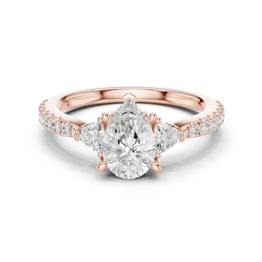 Pear Cut Diamond Three-Stone Engagement Ring with Pave Band