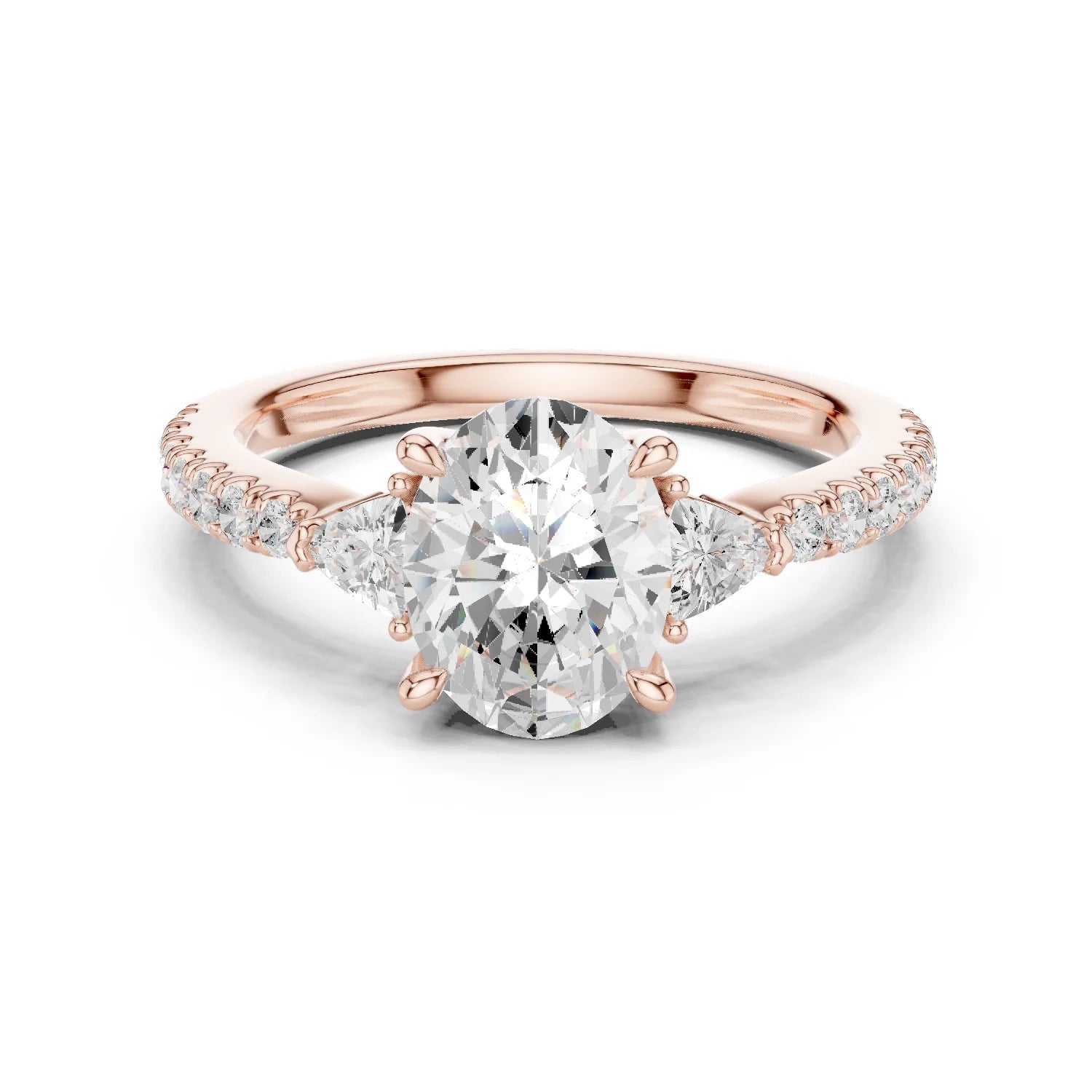 Oval Cut Diamond Three-Stone Engagement Ring with Pave Band