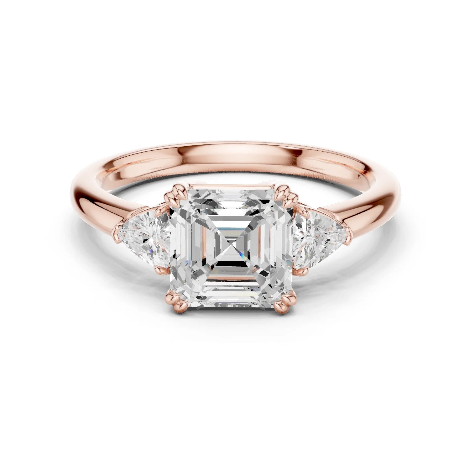 Asscher Diamond Three Stone Engagement Ring