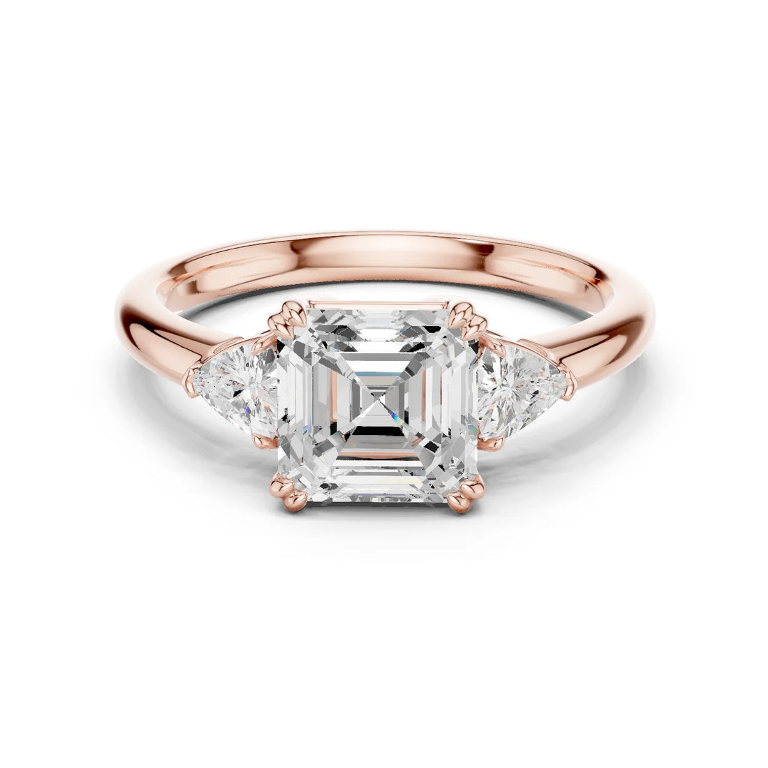 Asscher Diamond Three Stone Engagement Ring