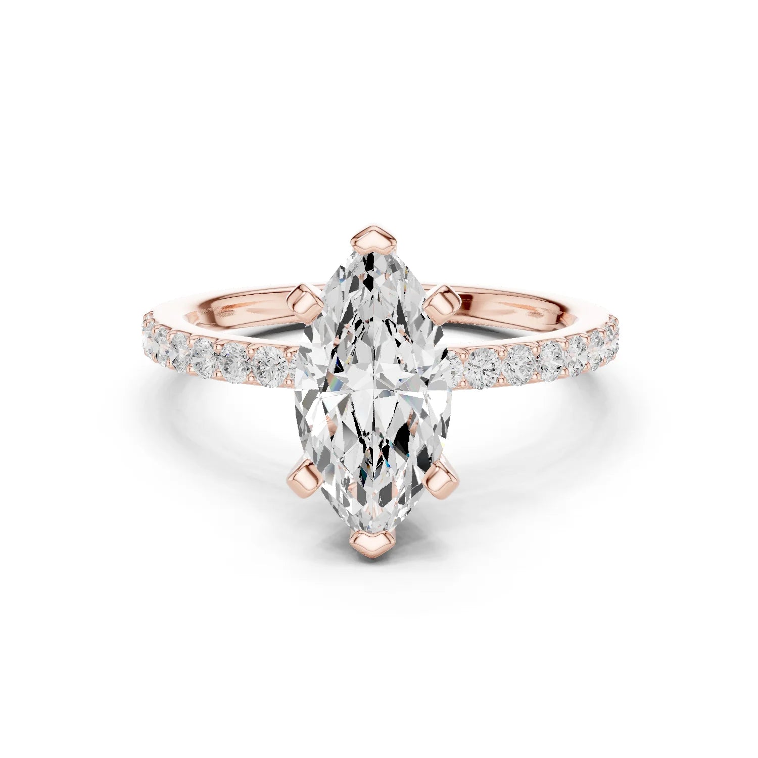 Marquise Cut Diamond Pave Band Solitaire Engagement Ring