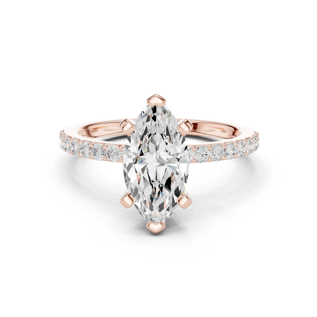 Marquise Cut Diamond Pave Band Solitaire Engagement Ring