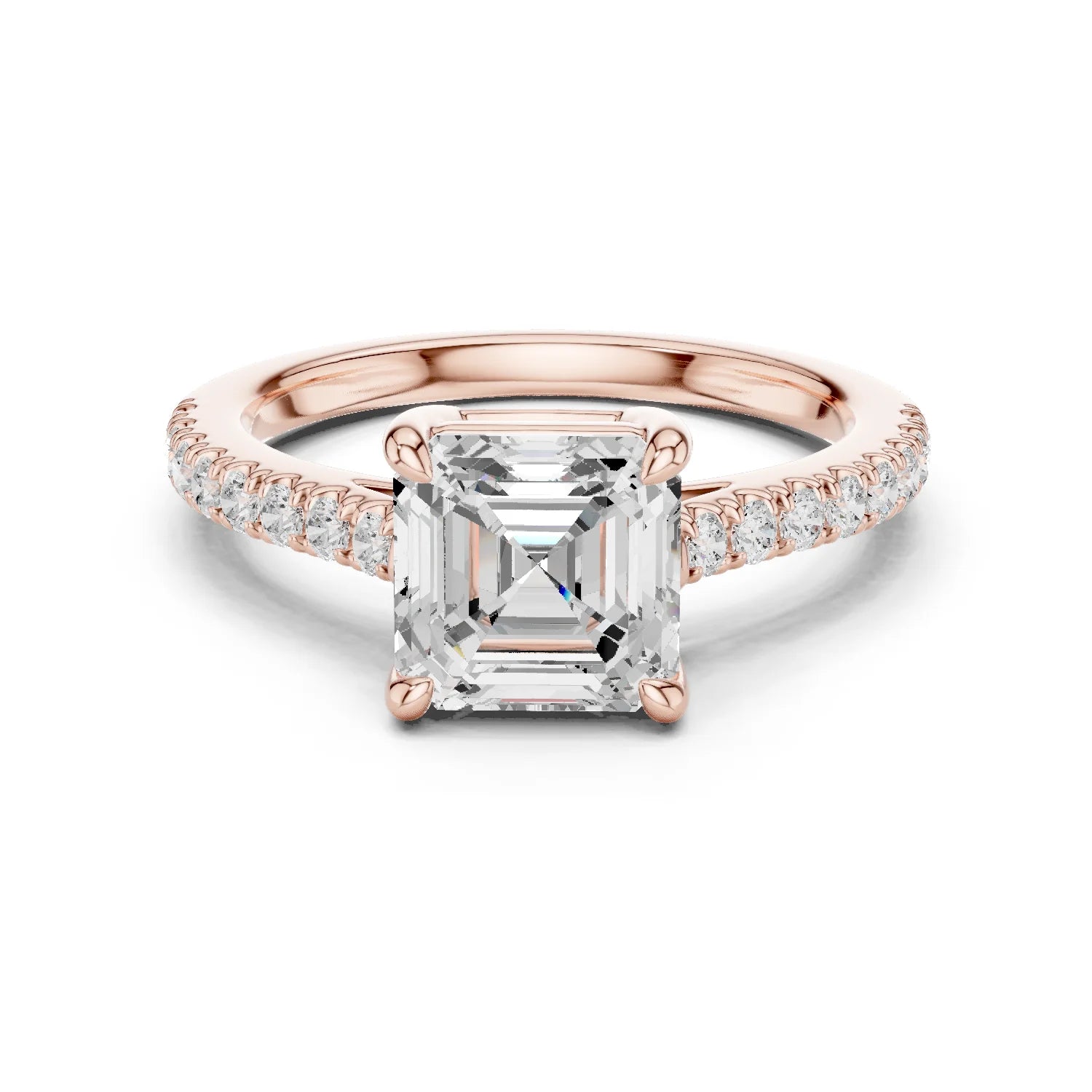 Asscher Cut Diamond Pave Band Engagement Ring