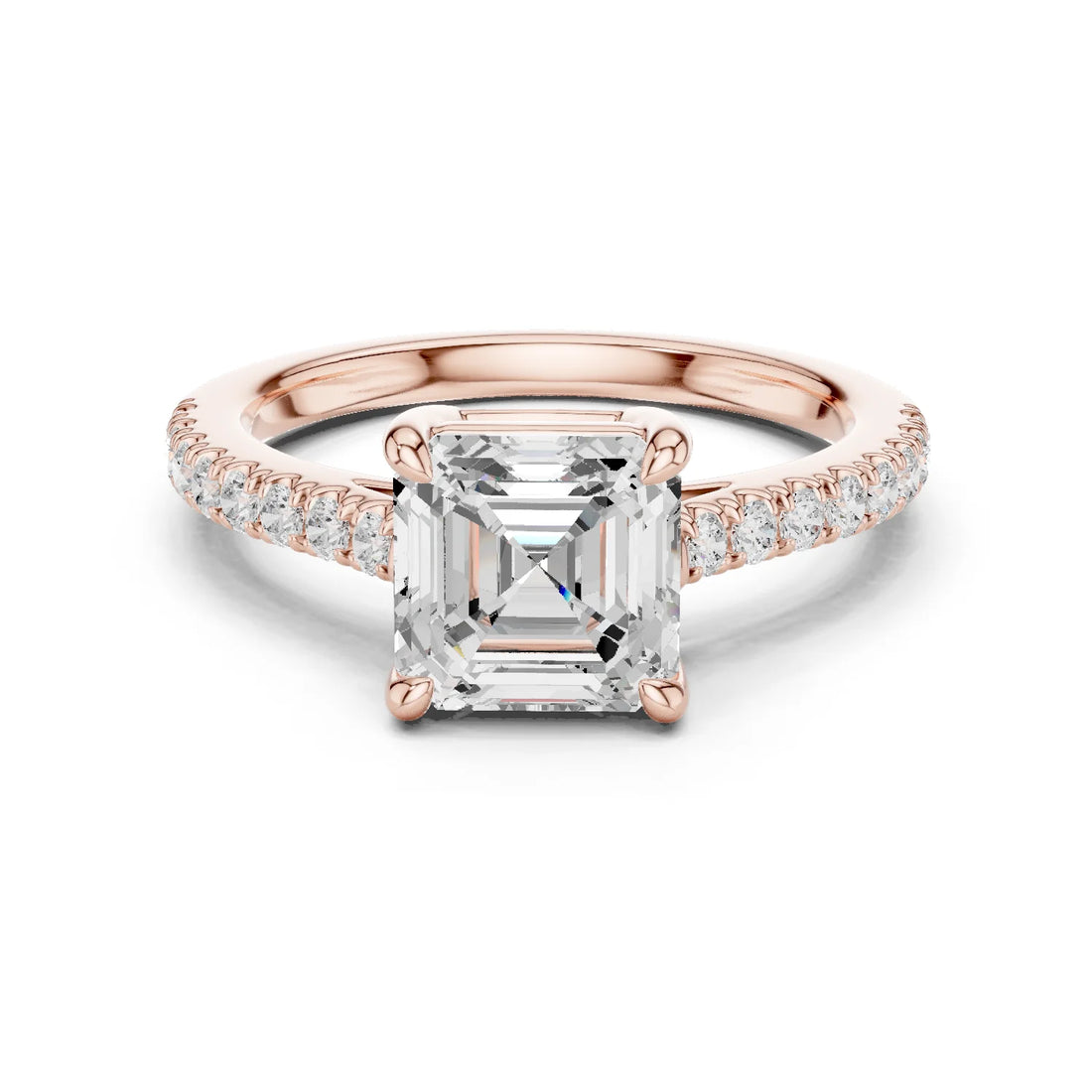 Asscher Cut Diamond Pave Band Engagement Ring