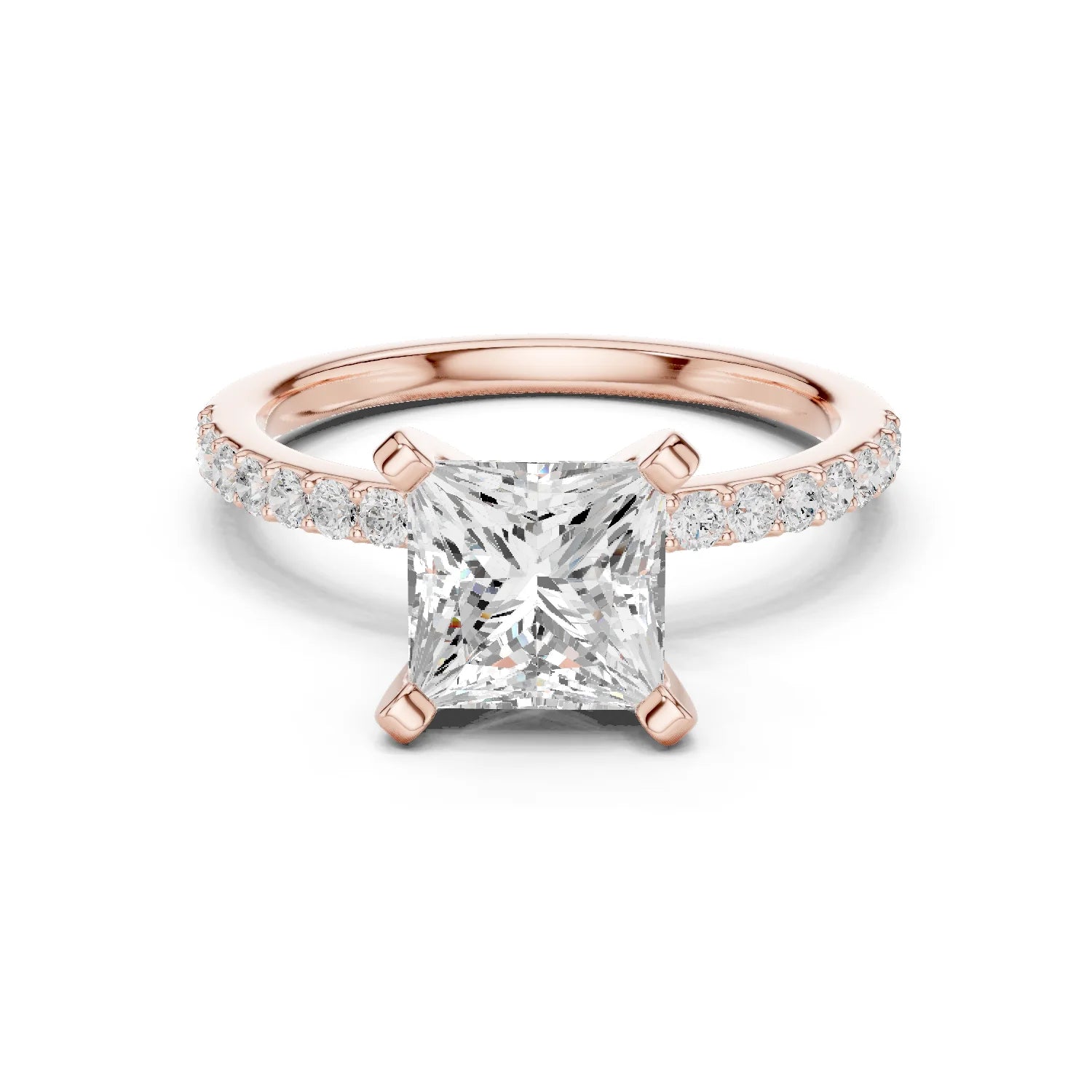 Princess Cut Diamond Pave Band Solitaire Engagement Ring