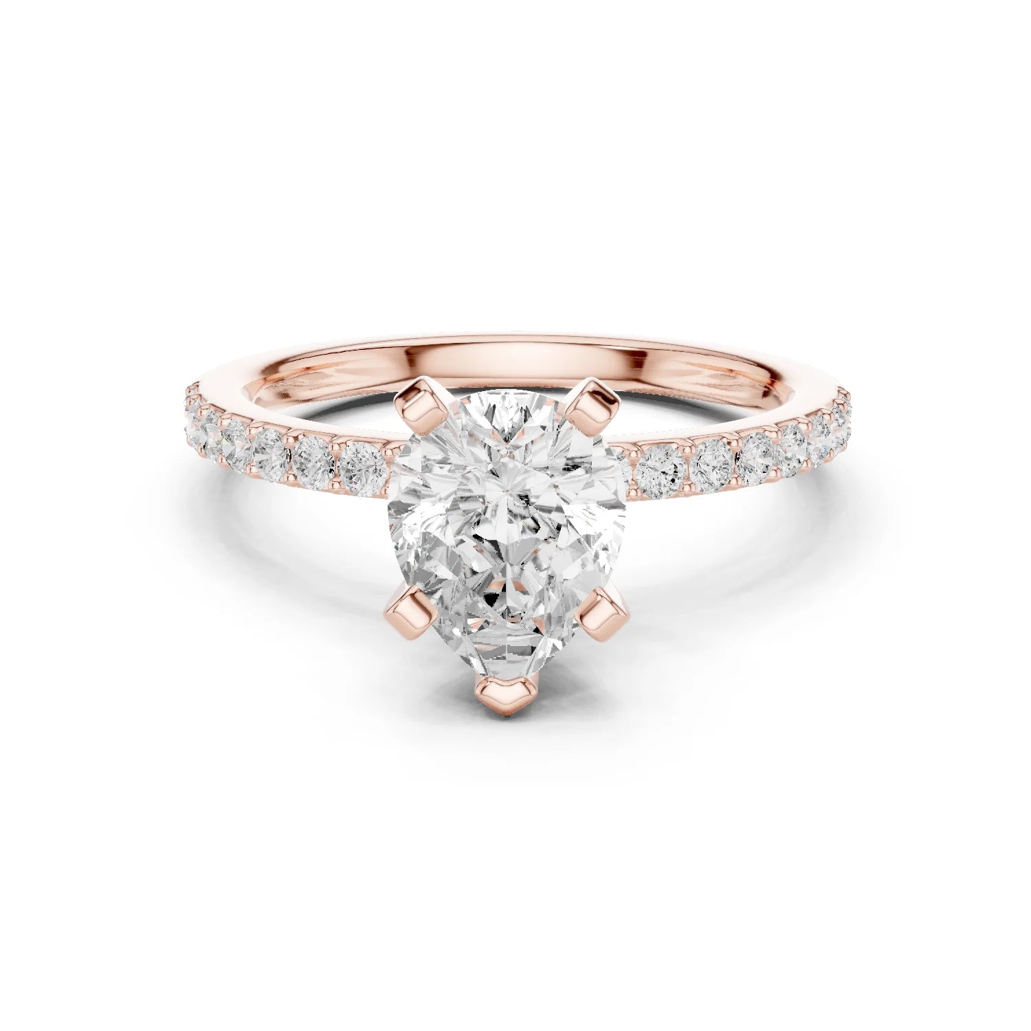 Pear Cut Diamond Pave Band Solitaire Engagement Ring