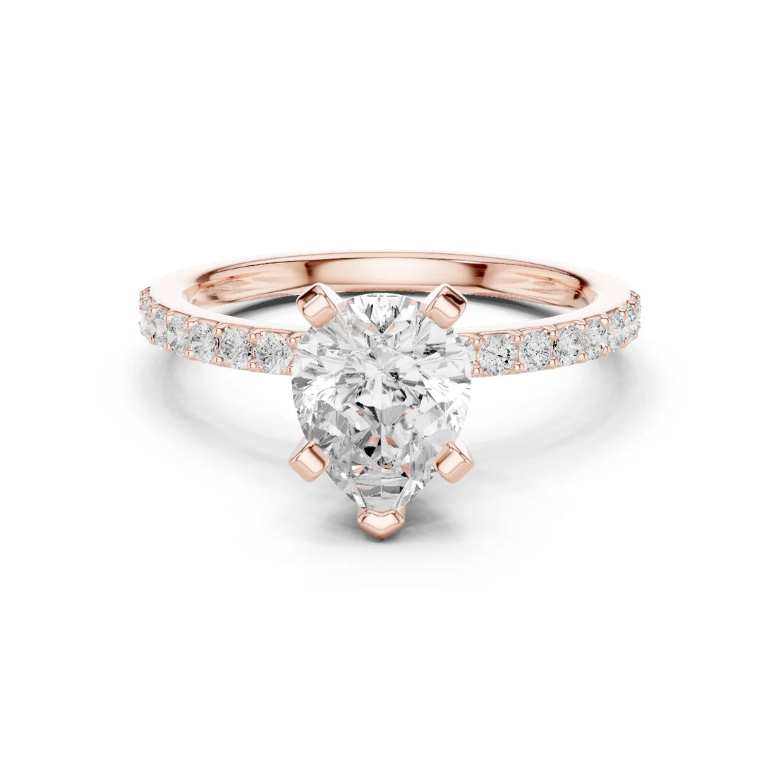 Pear Cut Diamond Pave Band Solitaire Engagement Ring