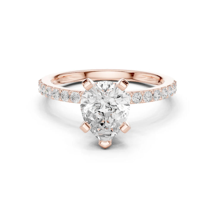 Pear Cut Diamond Pave Band Solitaire Engagement Ring