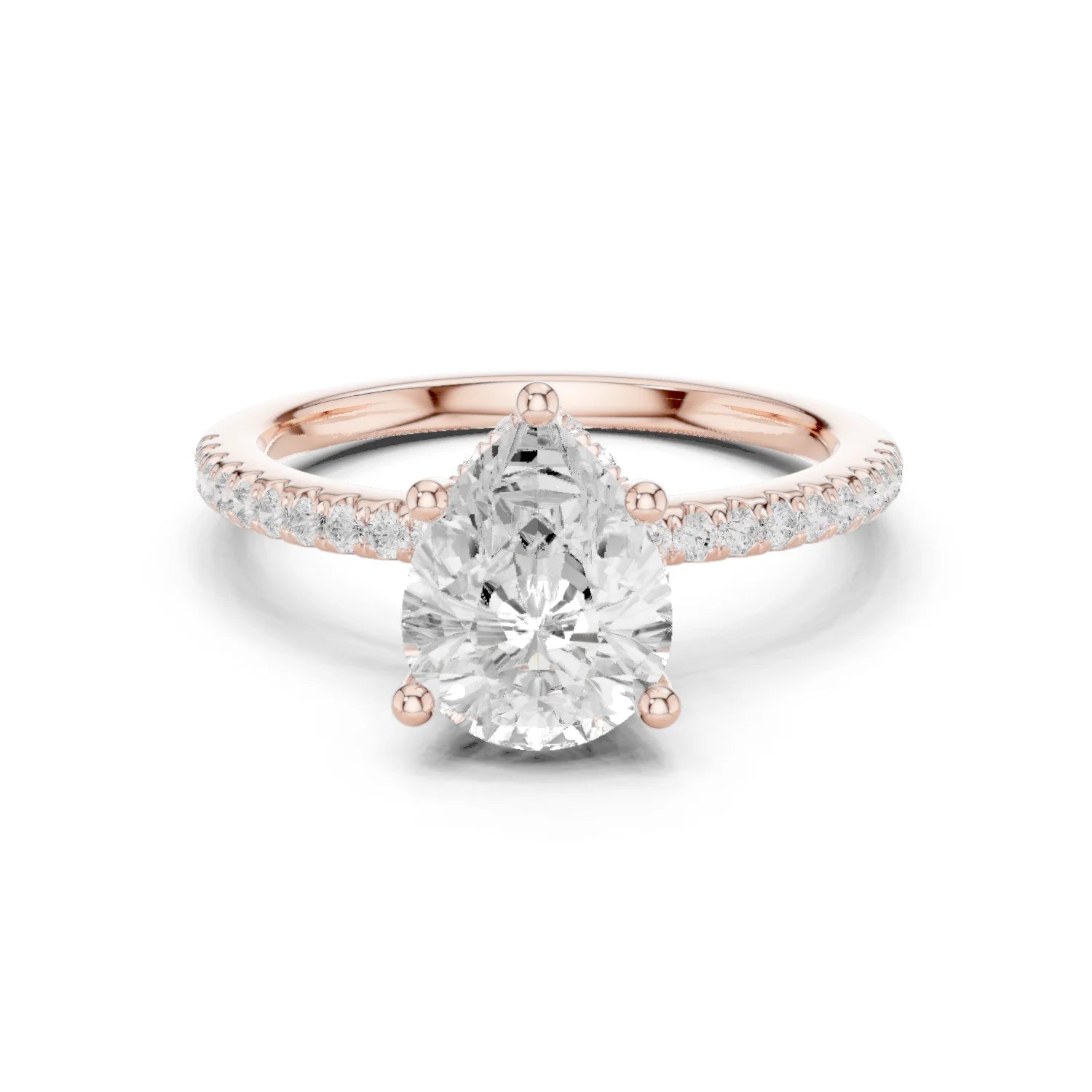 Hidden Halo Pear Cut Diamond Engagement Ring With Pave Band