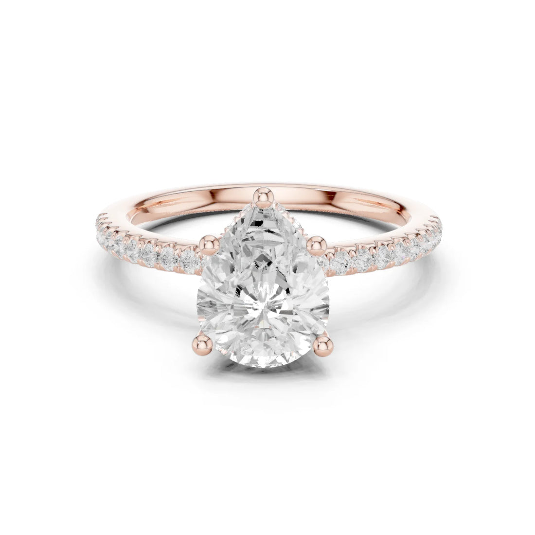Hidden Halo Pear Cut Diamond Engagement Ring With Pave Band