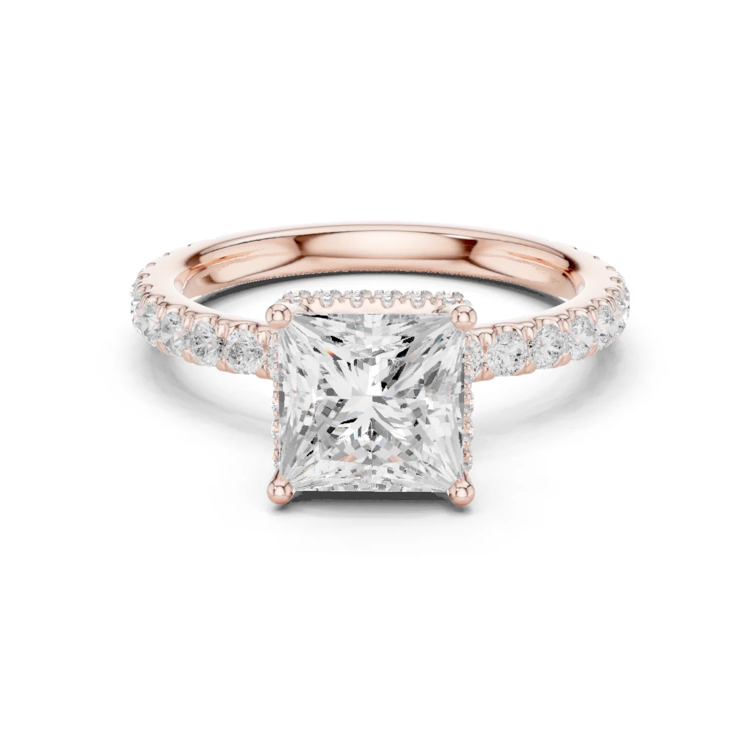 Princess Cut Diamond Double Halo Pave Engagement Ring