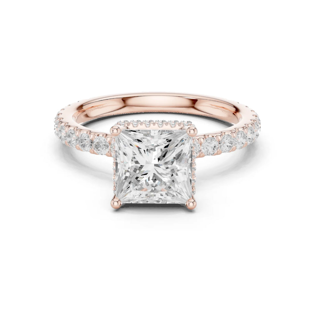Princess Cut Diamond Double Halo Pave Engagement Ring