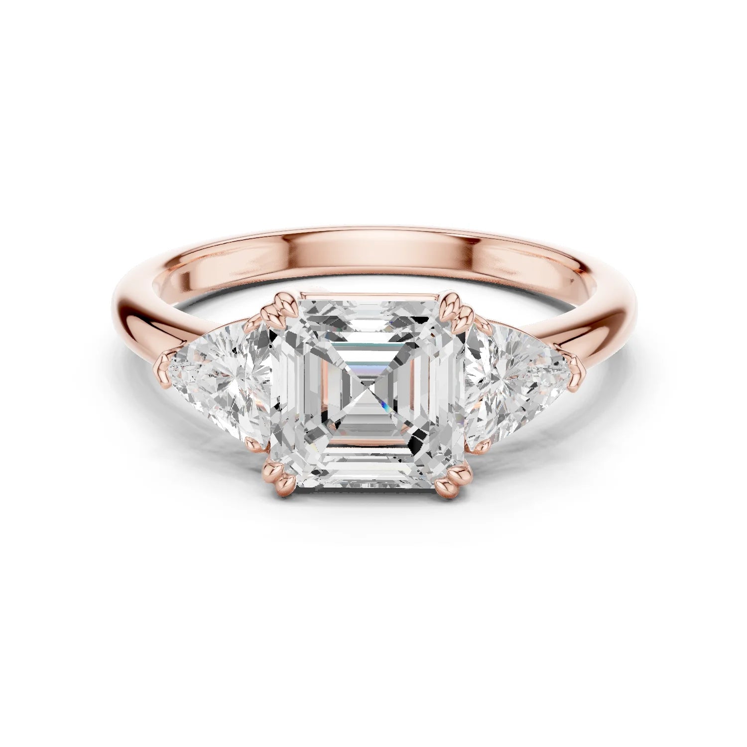 Square Emerald Cut Diamond Three Stone Engagement Ring