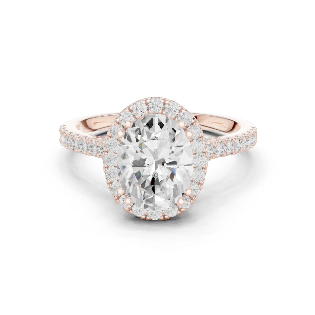 Oval Cut Diamond Halo Engagement Ring with Pave Band