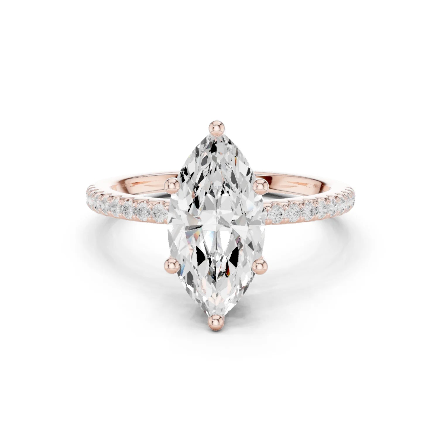 Hidden Halo Marquise Cut Diamond Engagement Ring With Pave Band