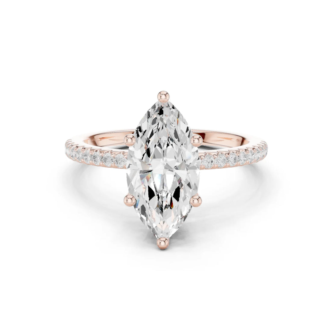 Hidden Halo Marquise Cut Diamond Engagement Ring With Pave Band