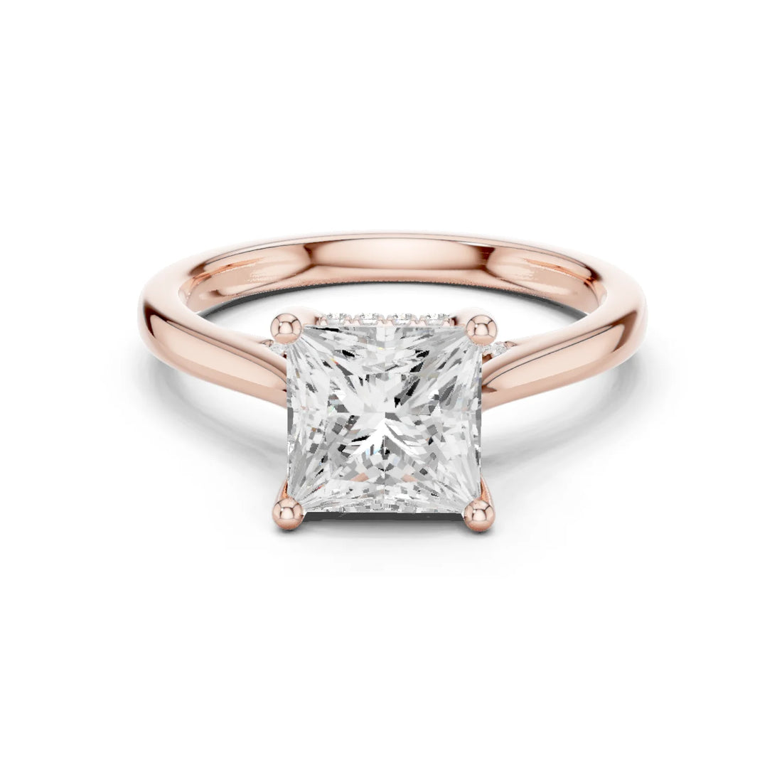 Princess Cut Diamond Hidden Halo Engagement Ring With Cathedral Pave