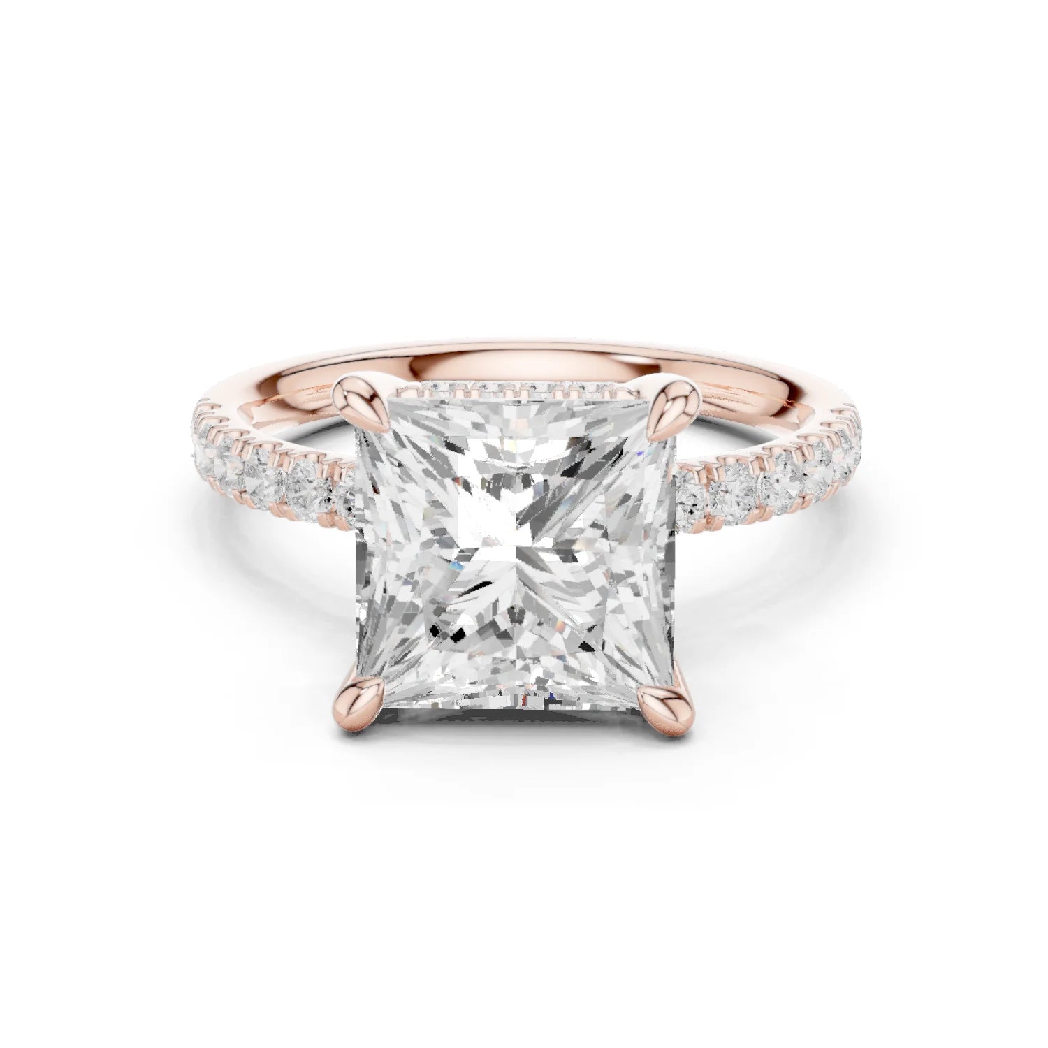 Princess Diamond Hidden Halo Engagement Ring with Pave Band