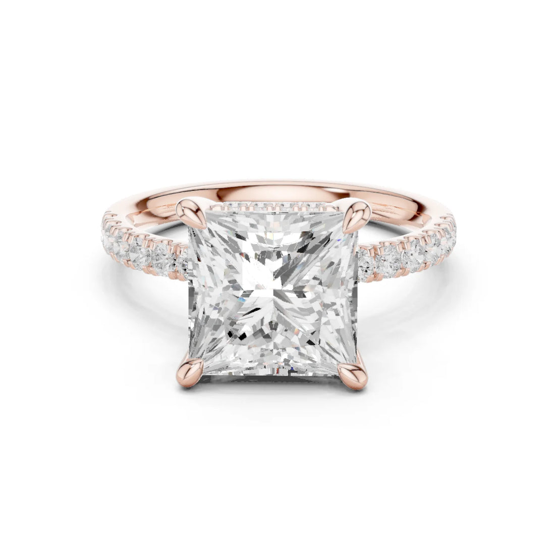 Princess Diamond Hidden Halo Engagement Ring with Pave Band