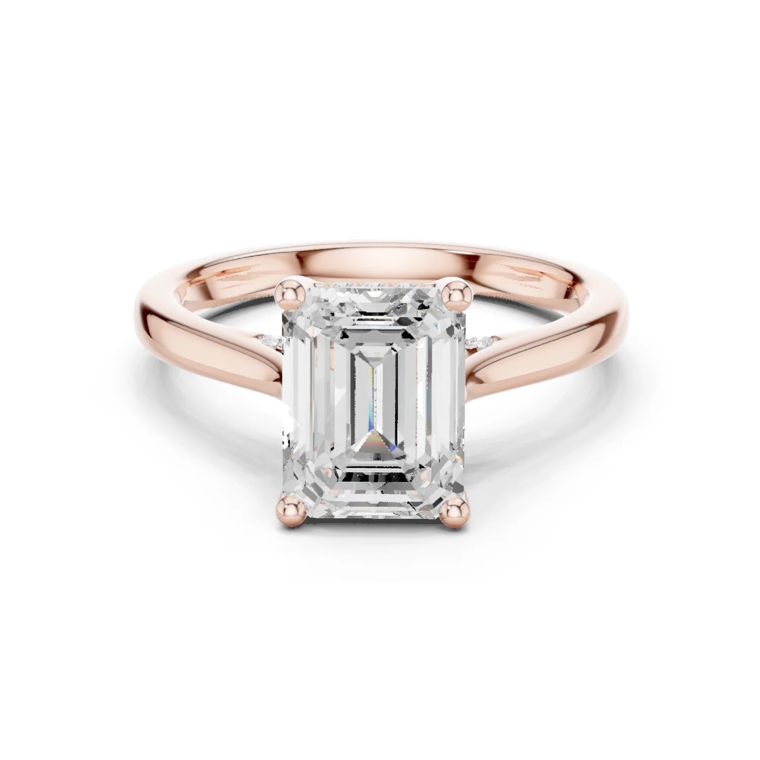 Emerald Cut Diamond Hidden Halo Engagement Ring With Cathedral Pave
