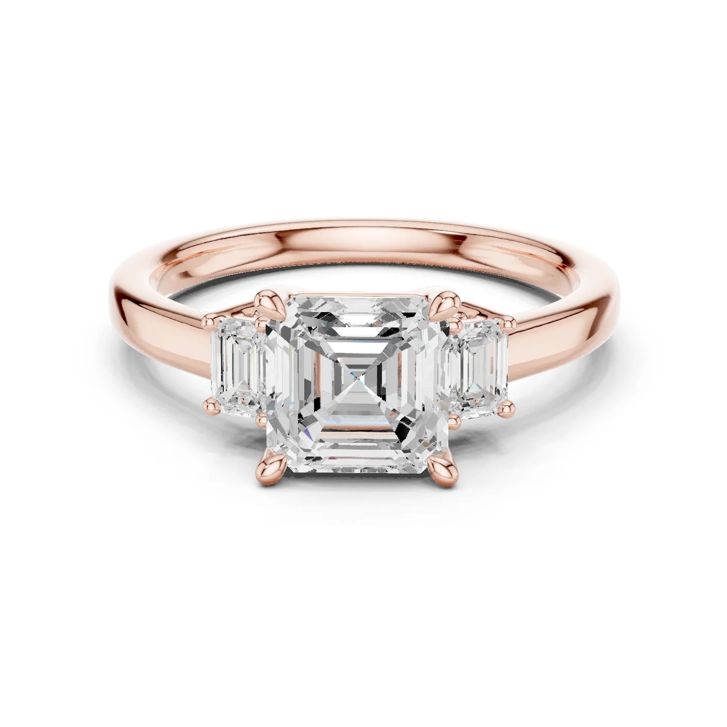 Asscher Shape Diamond Three-Stone Engagement Ring